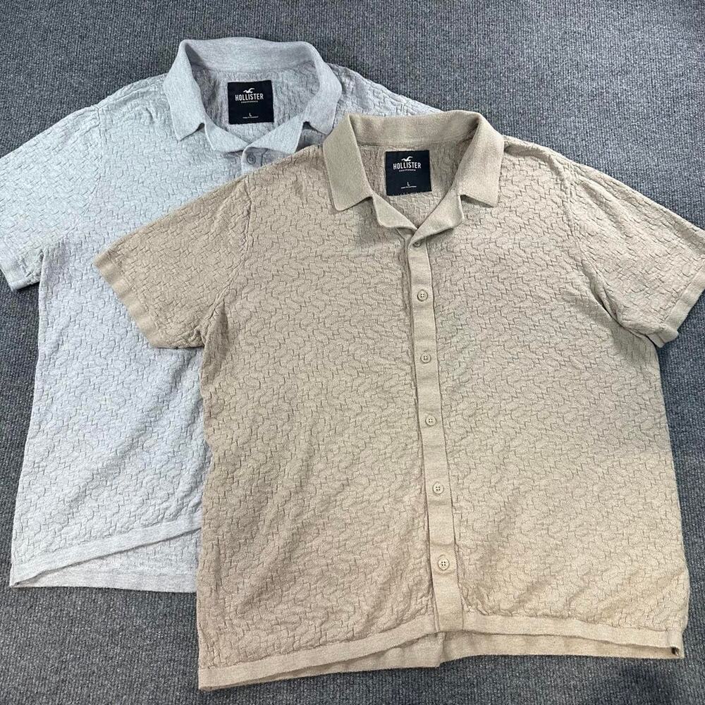 Lot of 2 Hollister Men’s Knitted Sweater Polo Johnny Collar Button Up Shirt L